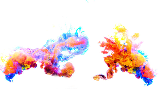 Color paint drops in water , abstract color mix , drop of Ink color mix paint falling on water Colorful ink in water,