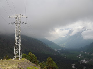 power line in spring mountain in summer