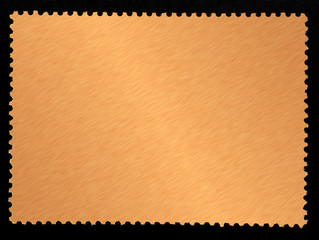 Yellow grunge paper postage stamp reverse side isolated on black background