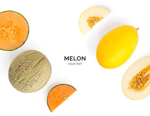 Creative layout made of melon. Flat lay. Food concept. Melon on the white background.