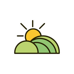 hills field sun landscape nature drawing