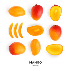 Seamless pattern with mango. Tropical abstract background. Mango on the white background.