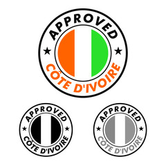 Vector Stamp of Approved logo with cote d'ivoire Flag in the round shape on the center