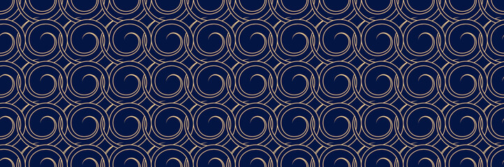 Long seamless background. Dark blue backdrop with abstract golden pattern
