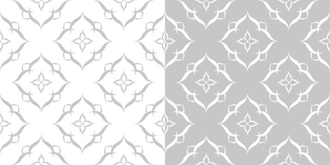 Floral seamless patterns. Gray and white designs. Backgrounds compilation