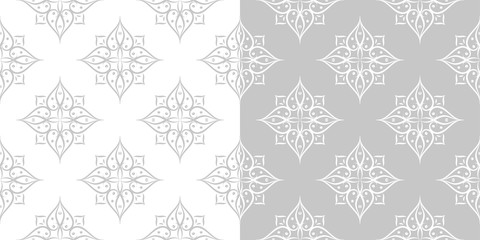 Fototapeta premium Compilation of gray and white floral patterns. Set of seamless backgrounds