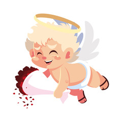 cute cupid angel holding flowers , valentines day