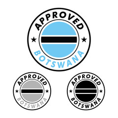 Vector Stamp of Approved logo with Botswana Flag in the round shape on the center