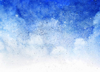 Color sky with clouds as background. Watercolor