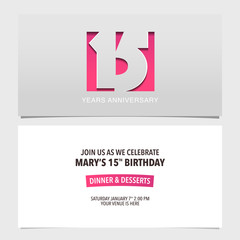 15 years anniversary invitation vector illustration. Design template element