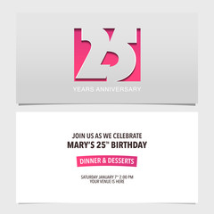 25 years anniversary invitation vector illustration. Design template element