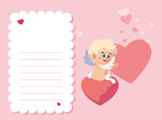 card valentines day with cupid angel , sheet to write