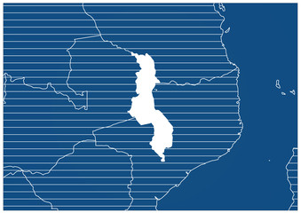 Africa zone Malawi Blue print map classic 
