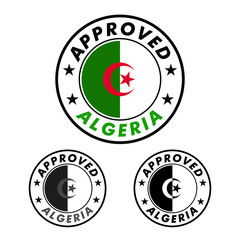 Vector Stamp of Approved logo with Algeria Flag in the round shape on the center