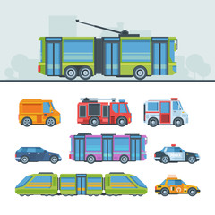 Municipal cars colorful flat vector illustration set