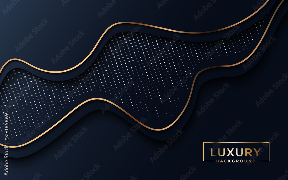 Poster luxury elegant background with shiny gold abstract element and dots particle on dark black metal sur
