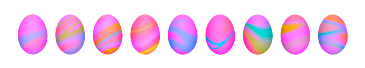 Set of pink, yellow and blue gradient toned Easter eggs. Long banner