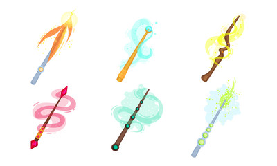 Decorative Magic Wands with Sparkling Waves Vector Set