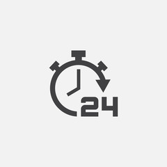 24 hours online vector icon, 24h support icon, Non stop working shop or service symbol, 24h Flat icon vector illustration
