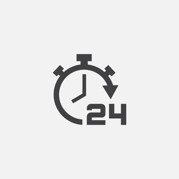 24 Hours Online Vector Icon, 24h Support Icon, Non Stop Working Shop Or Service Symbol, 24h Flat Icon Vector Illustration