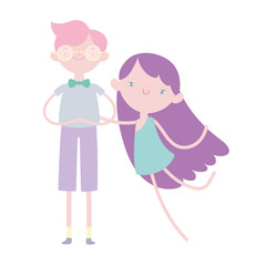 happy valentines day, young man and cupid characters