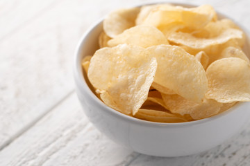 Potato chips heaping in a bowl