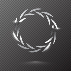 Obraz premium Silver shiny round laurel wreath isolated on transparent background. Vector design element.
