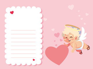 card valentines day with cupid angel , sheet to write