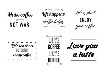 Set of Calligraphy Quotes Sayings for print about coffee. Printable design for cups