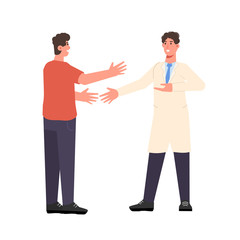 Doctor and patient are talking. Healthcare services, Ask a doctor. Vector illlustration.
