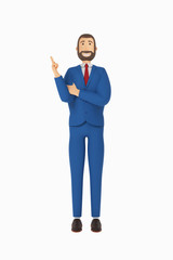 Young businessman with a beard. Cartoon character, businessman in suit. 3d rendering