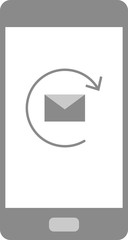 Gray smartphone with icon for a sending, receiving or loading message in a circle with an arrow, vector graphics, illustration