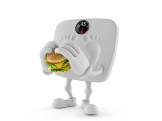 Weight scale character eating hamburger