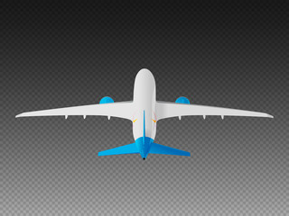 Vector airplane on a transparent background. Take-off back view
