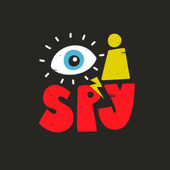 Doodle lettering and opened eye vector illustration.