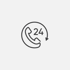 Call 24 icon vector illustration, 24 hour call service, Twenty four hour service flat design, 24h Support Simple Design, All day customer support call center icon, Telephone support 24 hours symbol