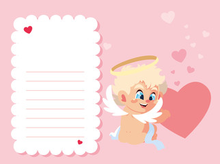 card valentines day with cupid angel , sheet to write