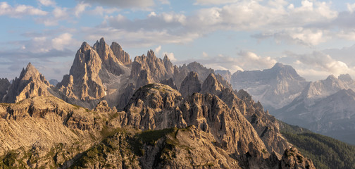 The mountains of the Cadini Group in the Dolomite Alps in South Tyrol, Italy