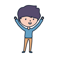 young man standing hands up celebration cartoon character