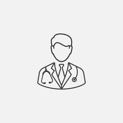 Doctor with stethoscope linear icon design, Physician doctor flat vector icon for apps and websites, doctor logo illustration