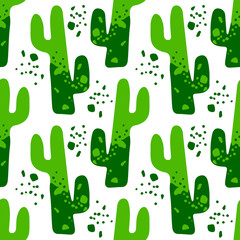 Hand drawn cacti seamless pattern