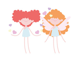 happy valentines day, cute cupids with hearts love romantic