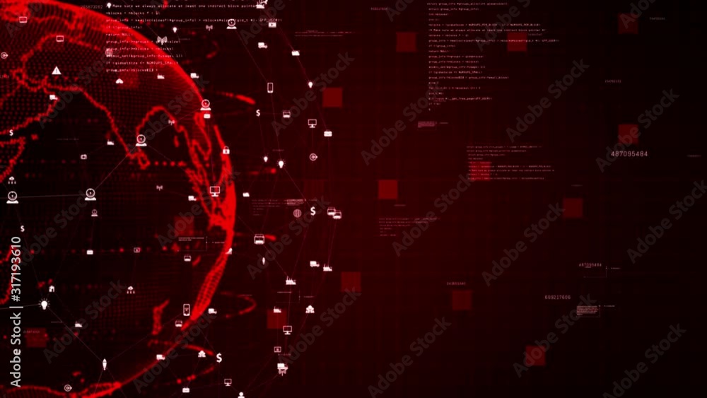 Poster red color technology network data connection, digital data network and cyber security background con