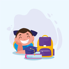 School boy kid with bag vector design