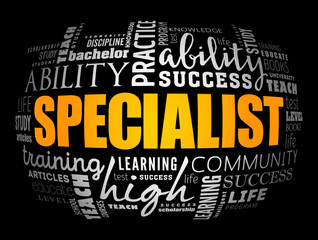 SPECIALIST word cloud collage, education concept background