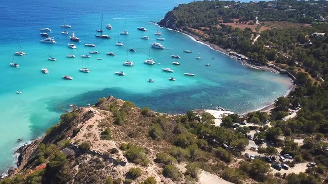 amazing drone shots of a paradise beach and landscape in ibiza