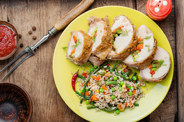 Baked meat and risotto