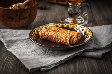 Delicious pancakes with sweet fillings. Maslenitsa.