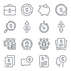 Money and trading related line icon set. Business and finance outline icons. Banking and payment vector icon collection.
