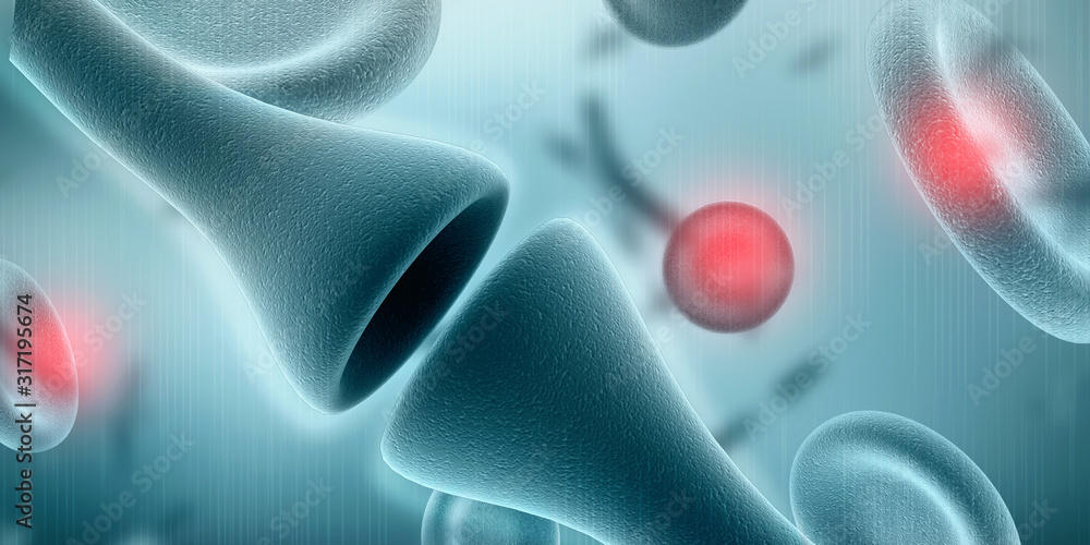 Poster synapse and neuron cells sending electrical chemical signals. 3d rendering